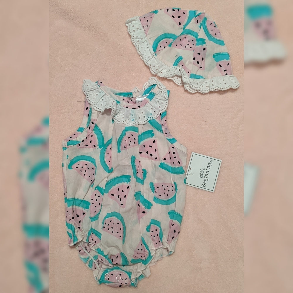 5/$25NWT Little beginnings watermelon romper & hat